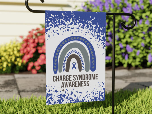 Charge Syndrome Awareness Garden Flag | Welcome Sign | New Home | Decorative House Banner | Blue Awareness Ribbon | Support