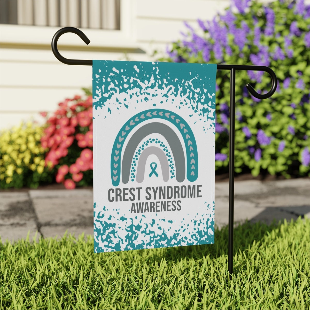 CREST Syndrome Awareness Garden Flag | Welcome Sign | New Home | Decorative House Banner | Teal Awareness Ribbon | Support
