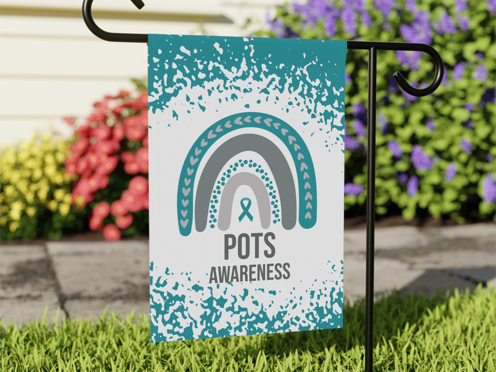 POTS Awareness Garden Flag | Welcome Sign | New Home | Decorative House Banner | Teal Awareness Ribbon | Support