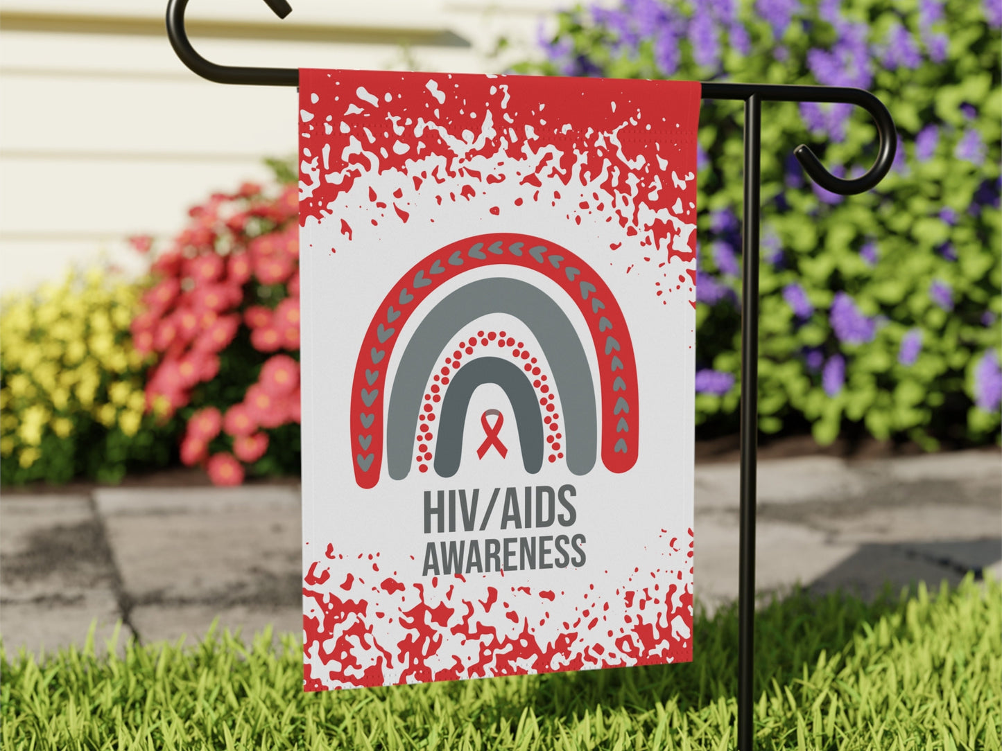 HIV/AIDS Awareness Garden Flag | Welcome Sign | New Home | Decorative House Banner | Red Awareness Ribbon | Support