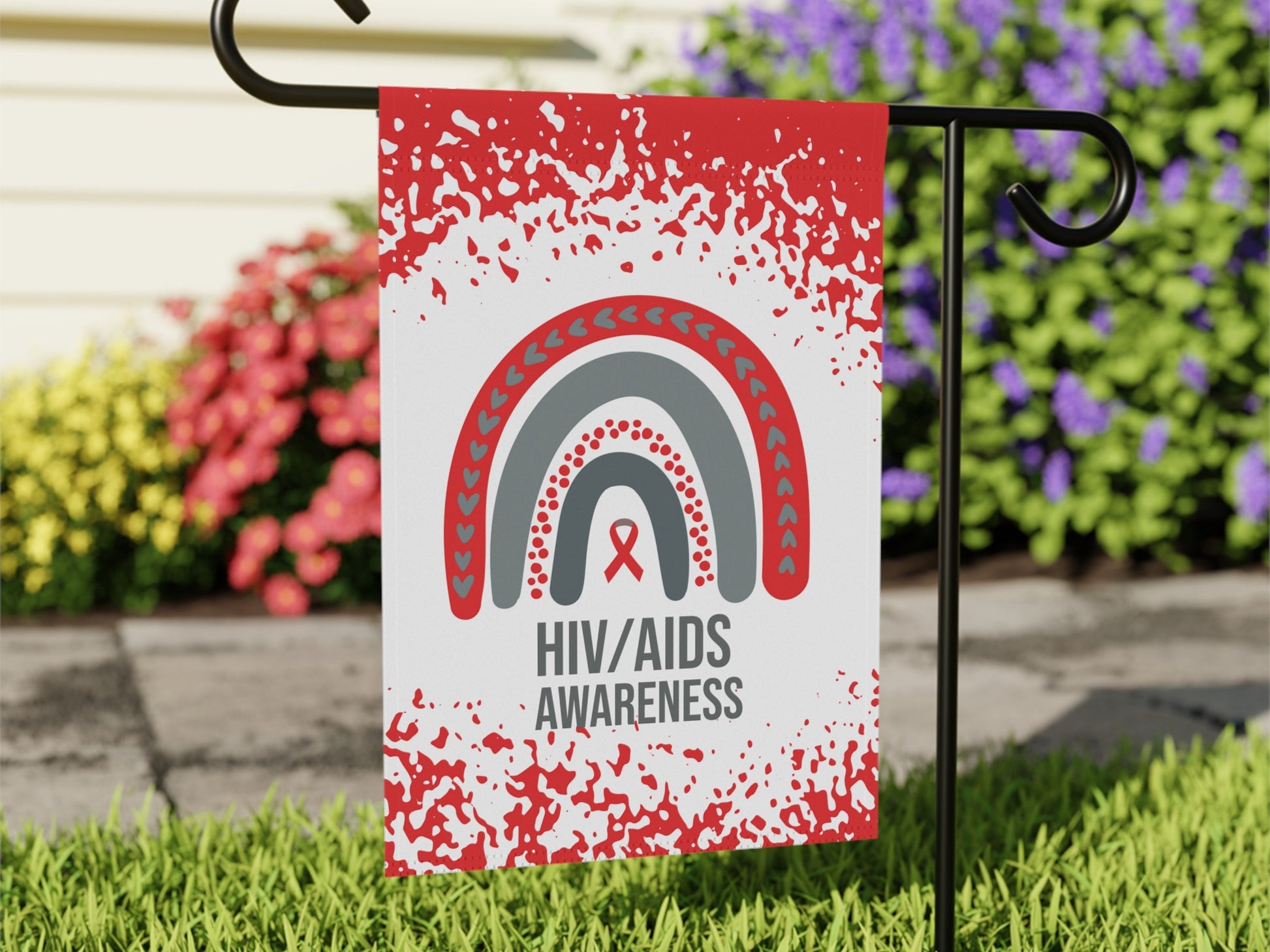 HIV/AIDS Awareness Garden Flag | Welcome Sign | New Home | Decorative House Banner | Red Awareness Ribbon | Support