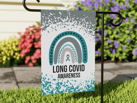 Long Covid Awareness Garden Flag | Welcome Sign | New Home | Decorative House Banner | Teal Gray and Black Awareness Ribbon | Support