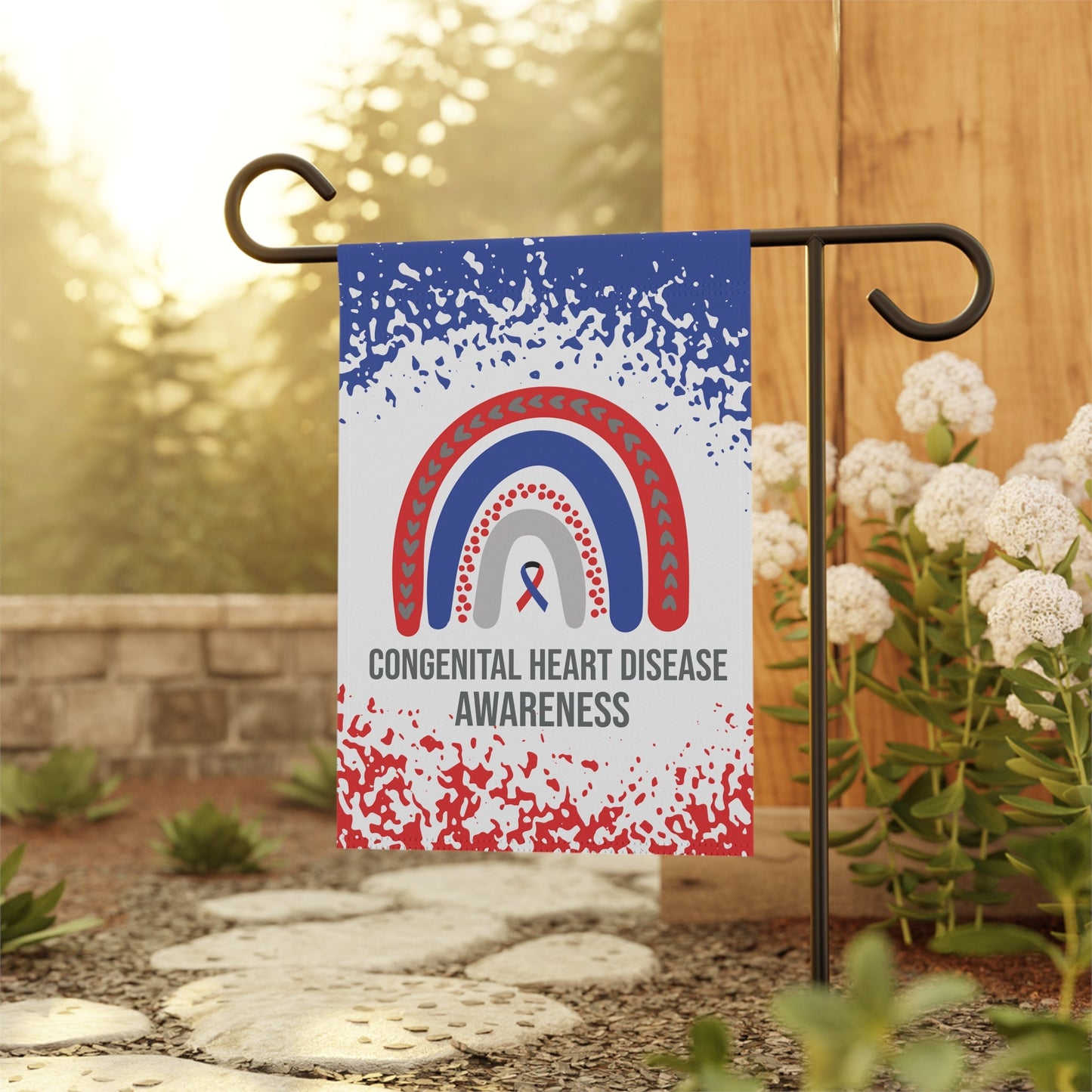 Congenital Heart Disease Awareness Garden Flag | Welcome Sign | New Home | Decorative House Banner | Red and Blue Awareness Ribbon | CHD