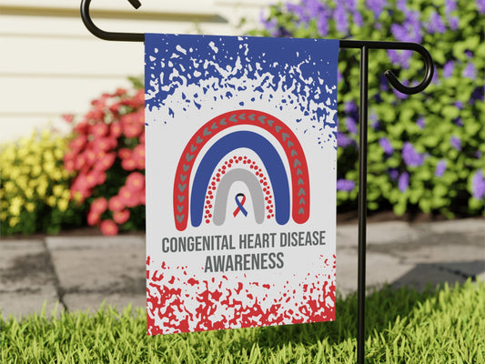 Congenital Heart Disease Awareness Garden Flag | Welcome Sign | New Home | Decorative House Banner | Red and Blue Awareness Ribbon | CHD