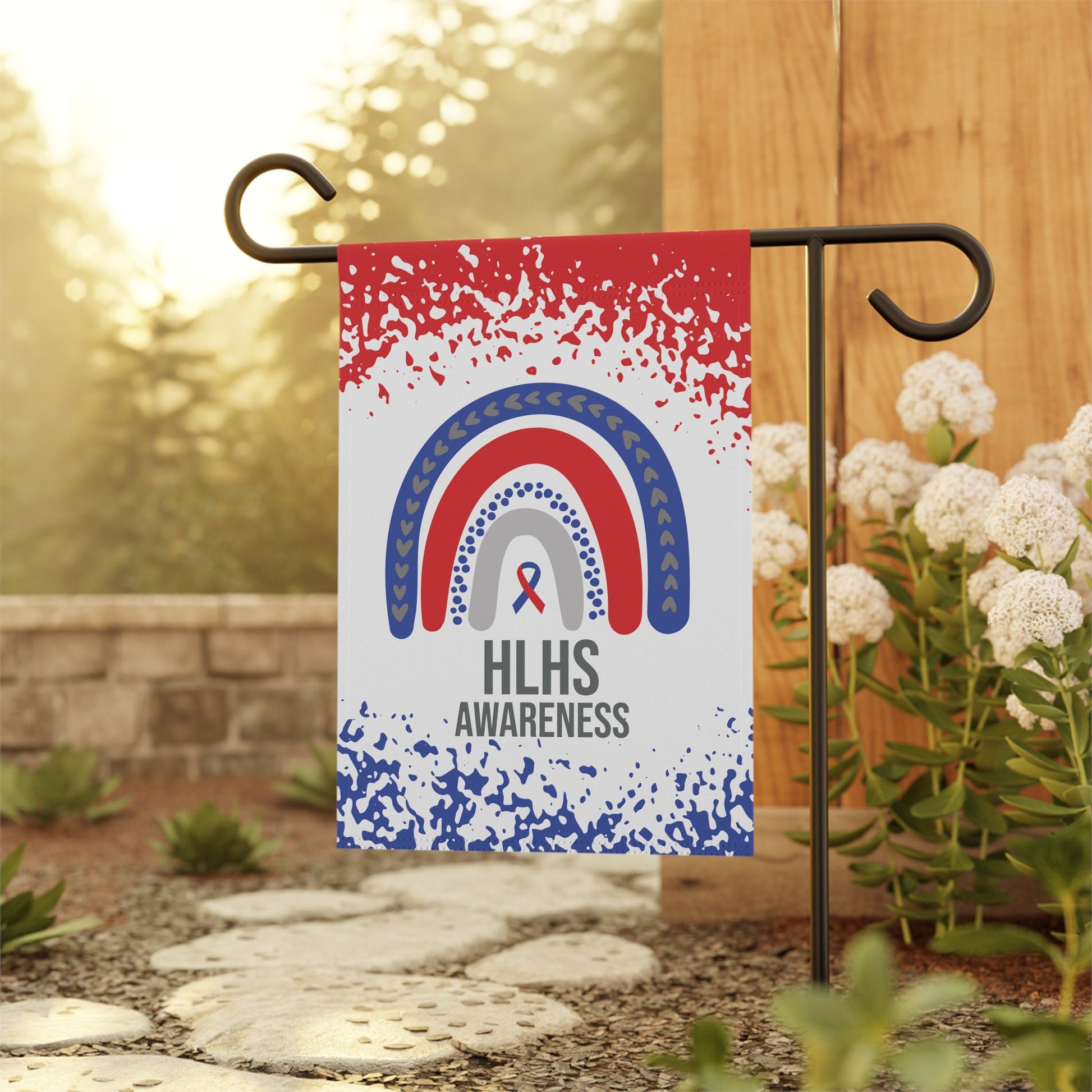 HLHS Awareness Garden Flag - Decorative House Banner | Welcome Sign | Red & Blue Ribbon | Hypoplastic Left Heart Syndrome