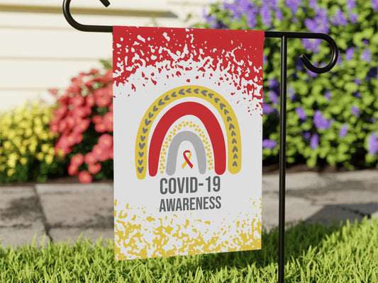 COVID-19 Awareness Garden Flag | Welcome Sign for New Home | Decorative House Banner with Red & Yellow Ribbon