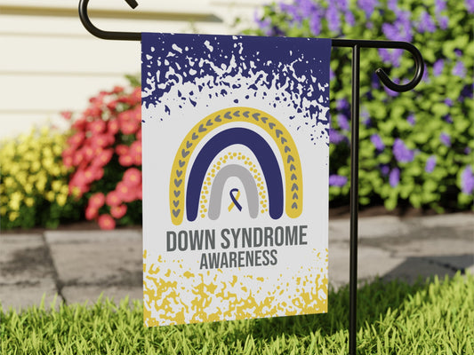 Down Syndrome Awareness Garden Flag | Welcome Sign | Trisomy 21 Decorative Banner | Blue & Yellow Ribbon for New Home