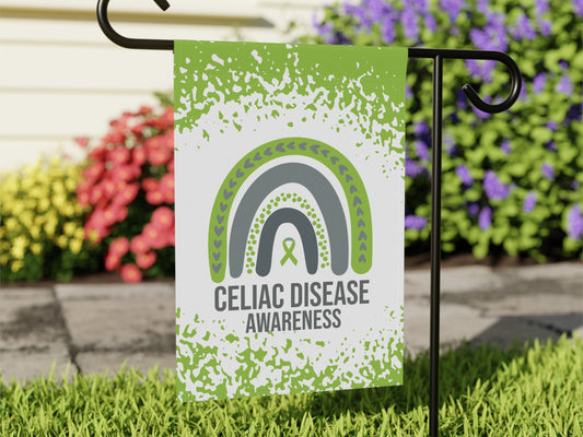 Celiac Disease Awareness Garden Flag | Welcome Sign | New Home | Decorative House Banner | Lime Green Awareness Ribbon | Rare Disease