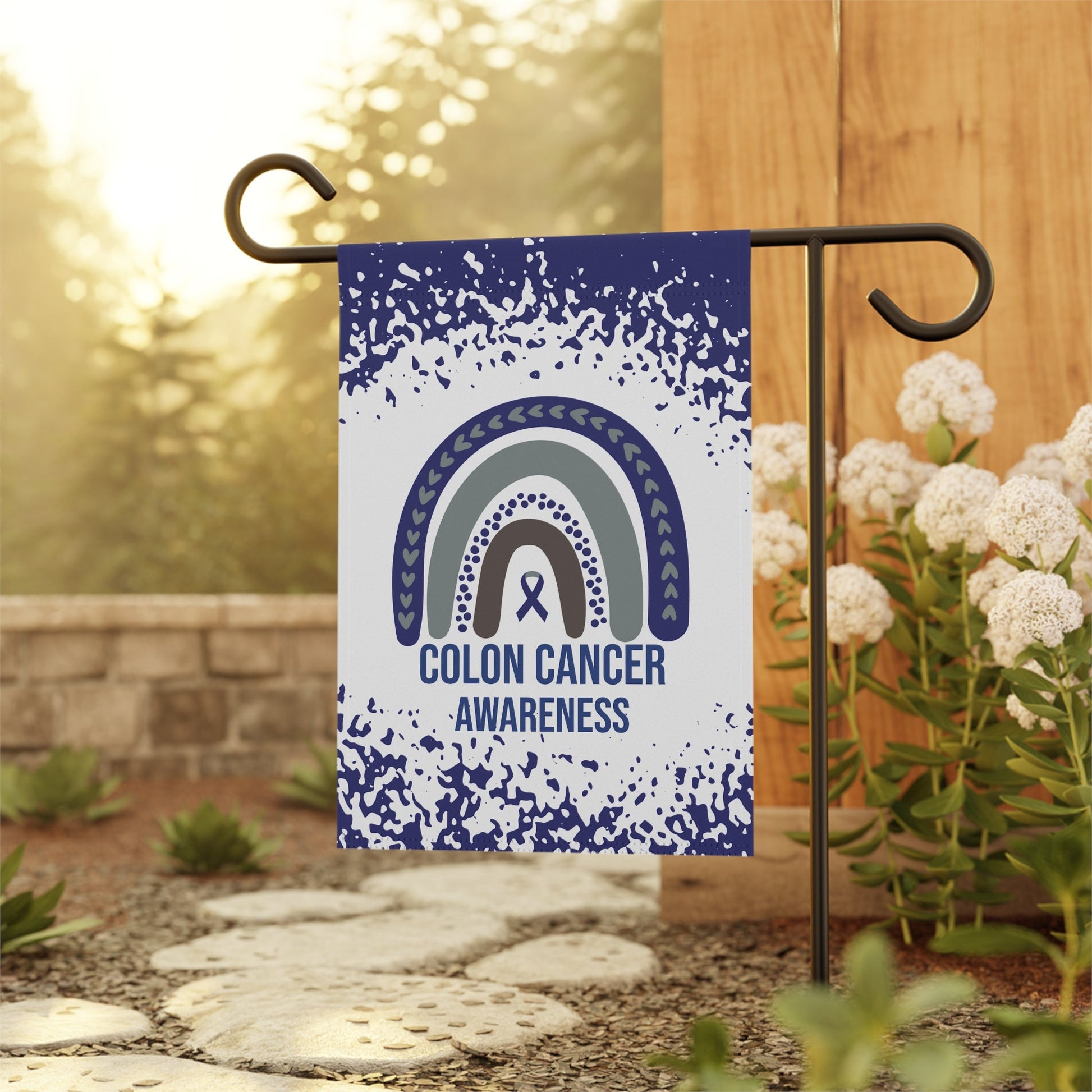 Colon Cancer Awareness Garden Flag | Welcome Sign | New Home | Decorative House Banner | Blue Awareness Ribbon | Cancer Support