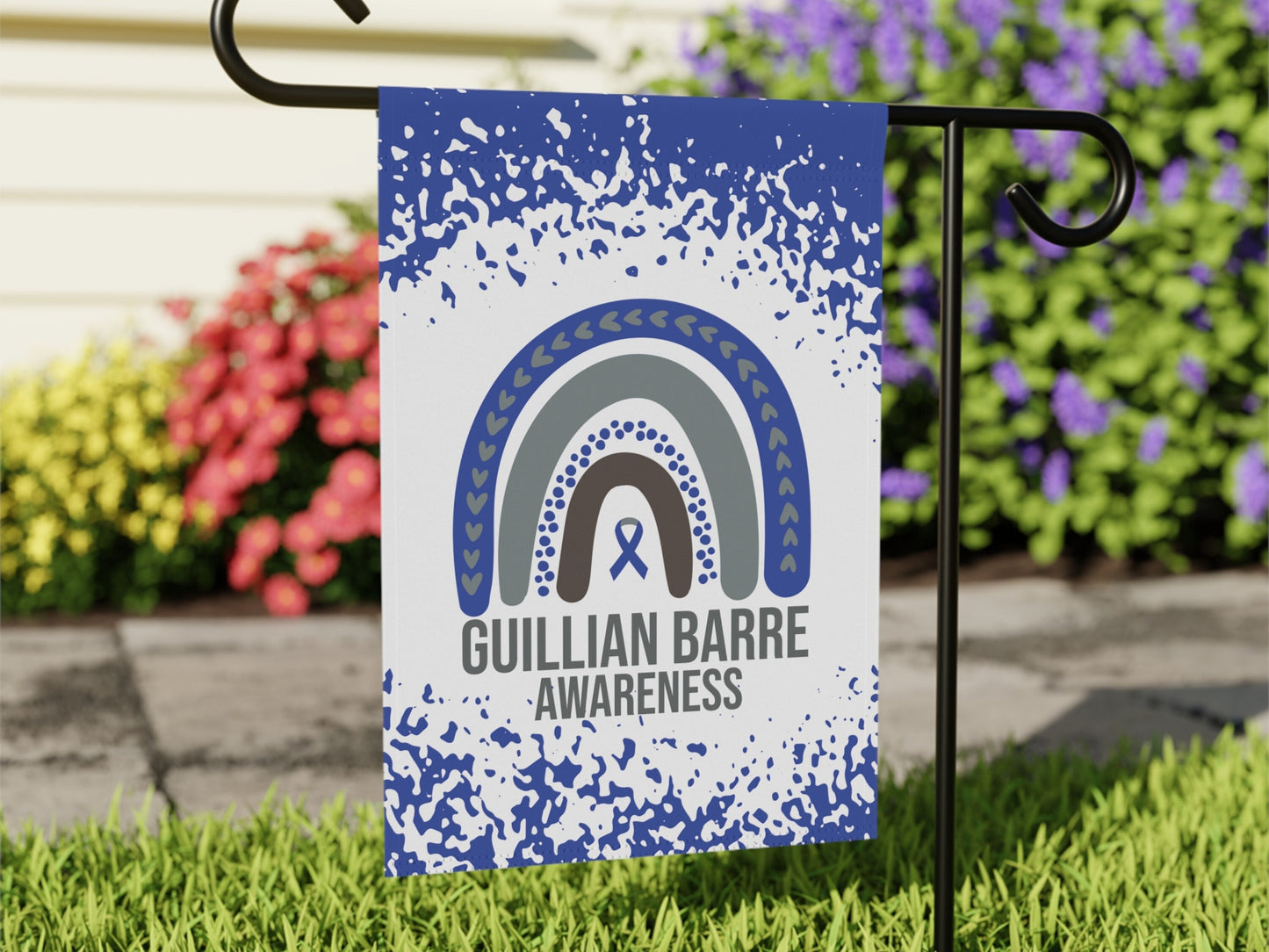 Guillain-Barre Syndrome Awareness Garden Flag | Blue Ribbon Welcome Sign | Supportive Home Decor Banner