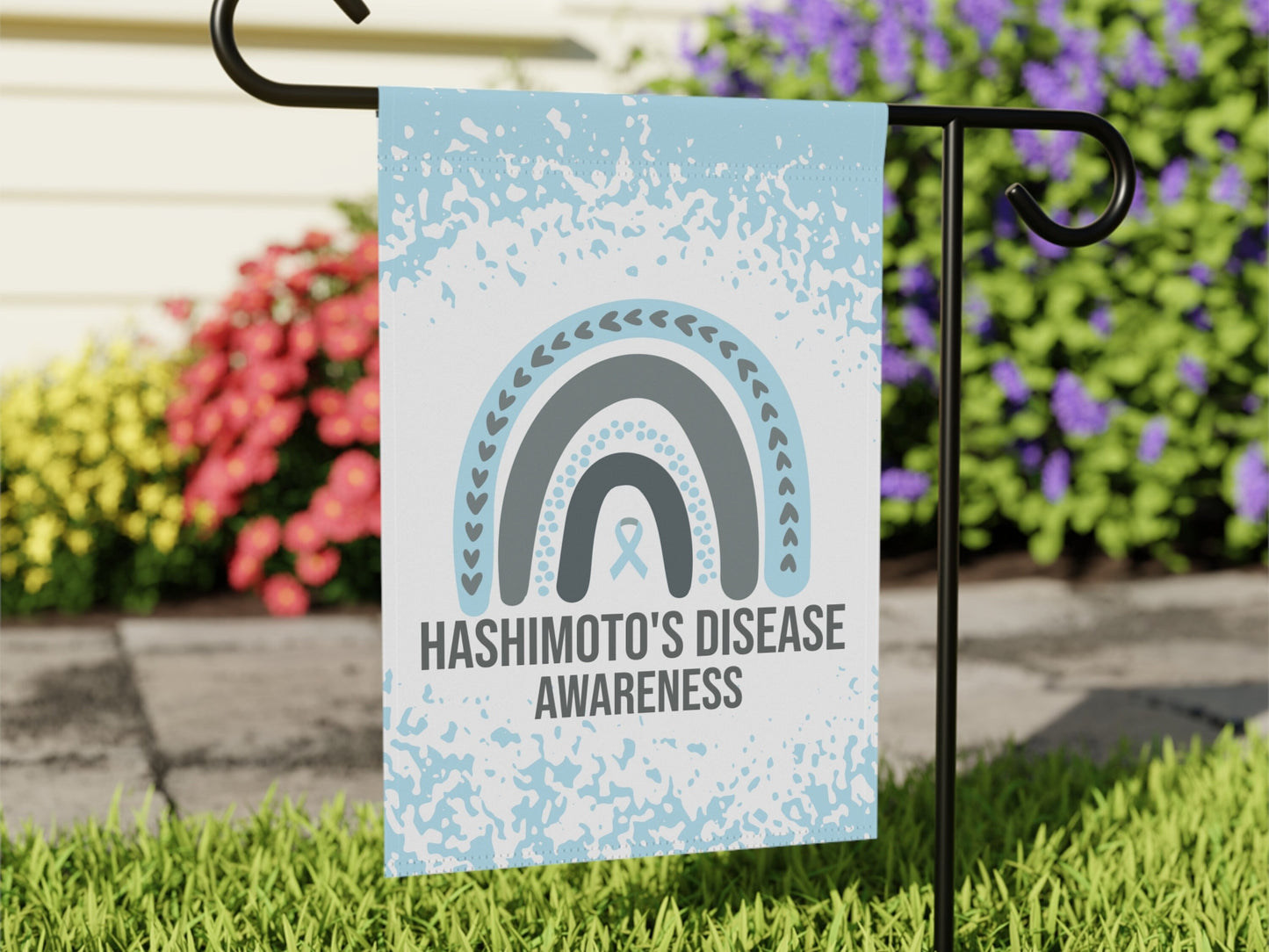 Hashimoto's Disease Awareness Garden Flag | Welcome Flag | Garden Decor | Light Blue Ribbon Awareness