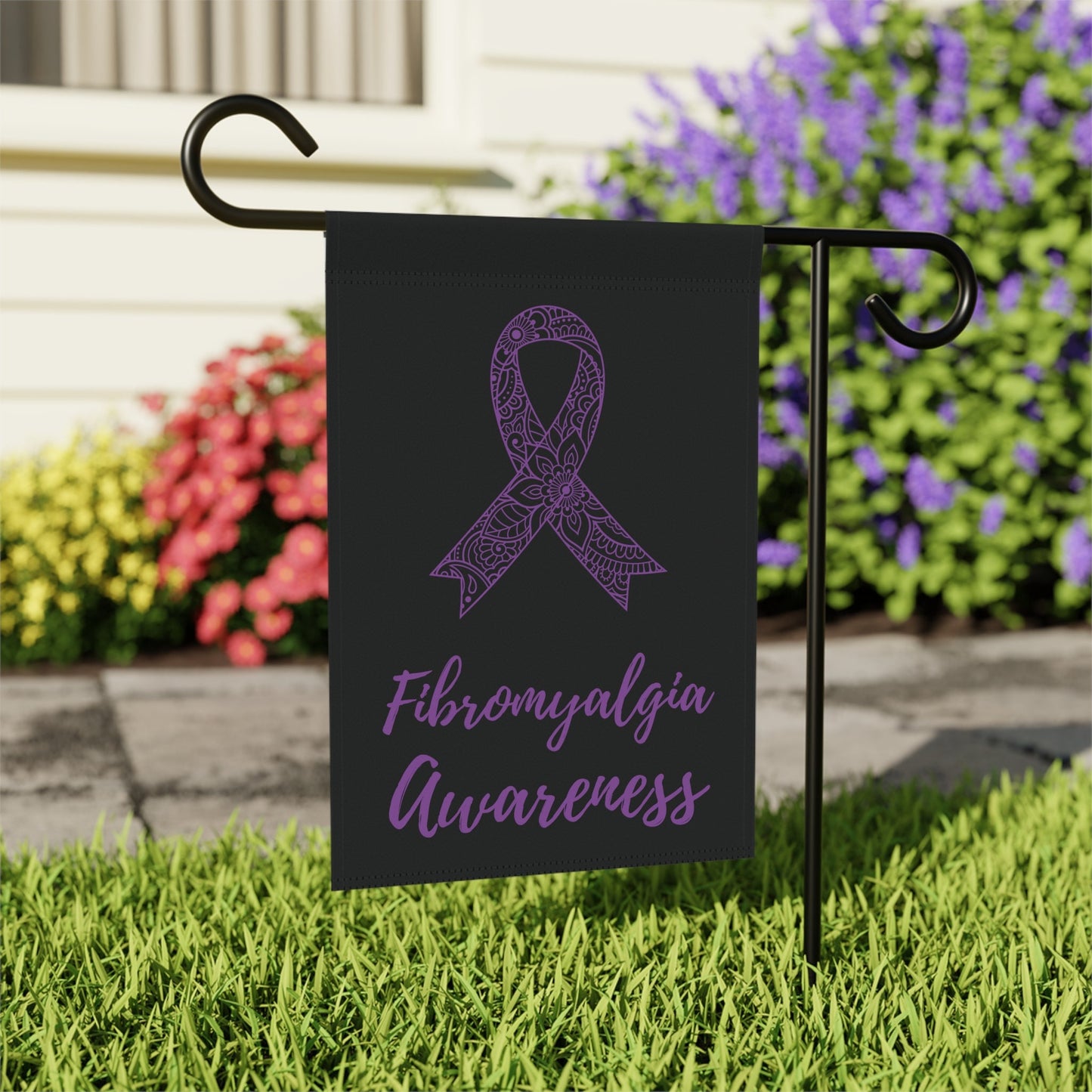 Fibromyalgia Awareness Garden Flag | Welcome Sign | New Home | Decorative House Banner | Purple Awareness Ribbon | Fibro Support