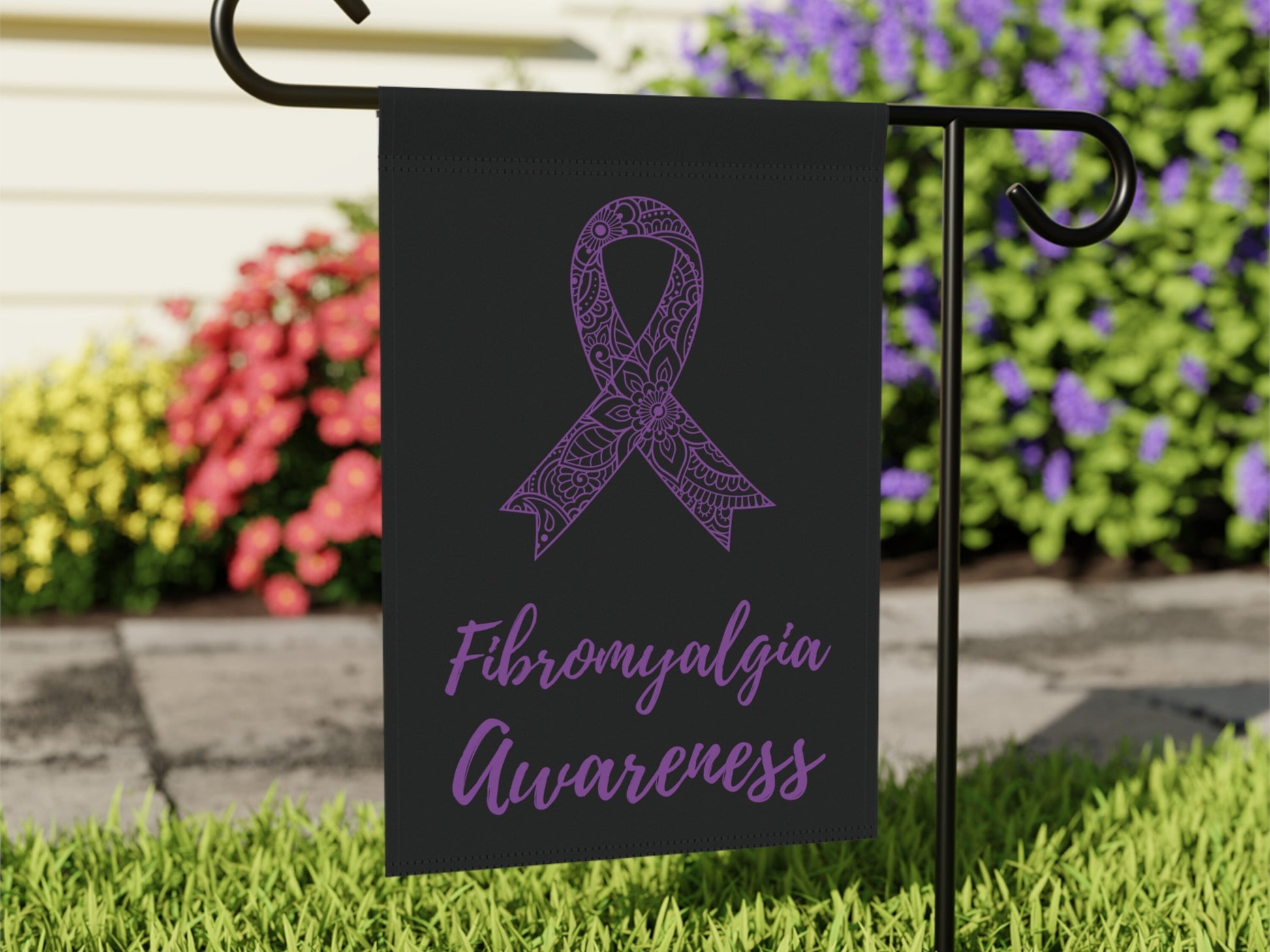 Fibromyalgia Awareness Garden Flag | Welcome Sign | New Home | Decorative House Banner | Purple Awareness Ribbon | Fibro Support