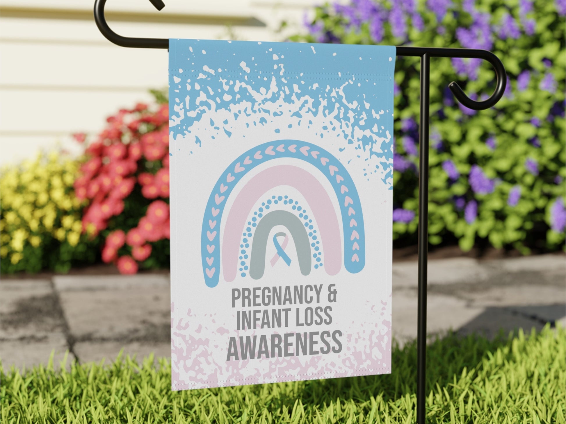 Pregnancy and Infant Loss Awareness Garden Flag | Welcome Sign | New Home | Decorative House Banner | Awareness Ribbon | Cancer Support