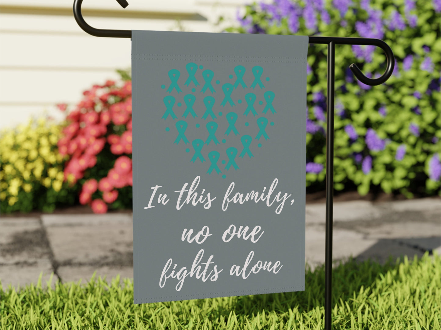 Ovarian Cancer Awareness Garden Flag | Welcome Sign | New Home | Decorative House Banner | Teal Awareness Ribbon | Cancer Support