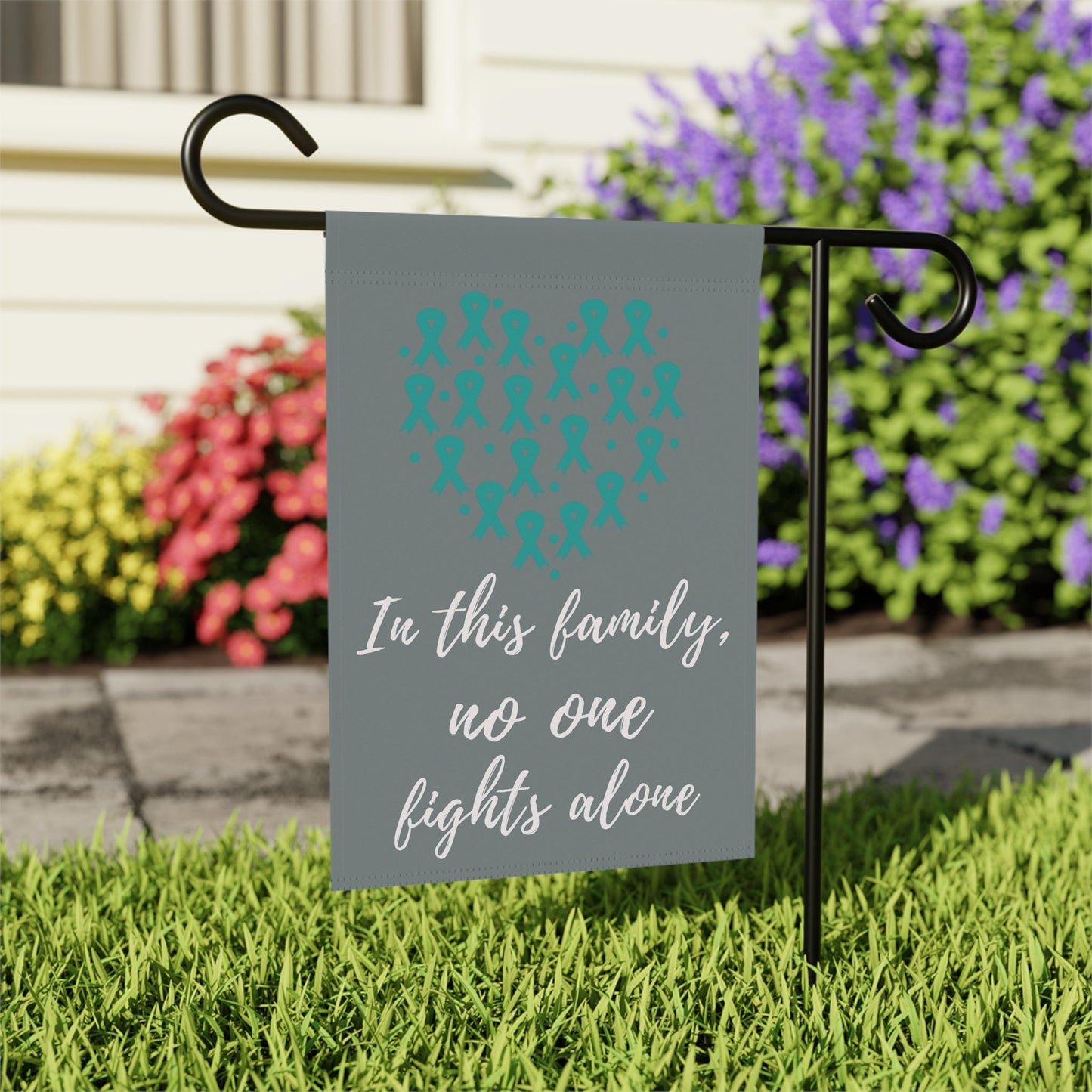Ovarian Cancer Awareness Garden Flag | Welcome Sign | New Home | Decorative House Banner | Teal Awareness Ribbon | Cancer Support