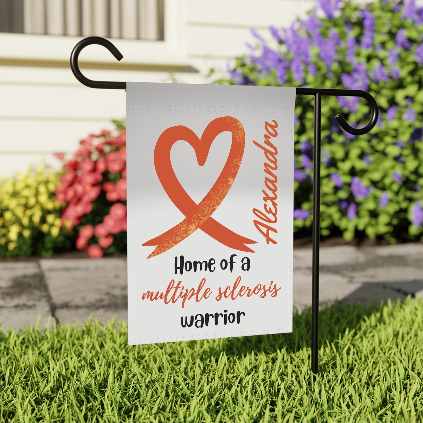 Multiple Sclerosis Garden Flag | Personalized With Name | Orange Ribbon Awareness | 12" x 18"