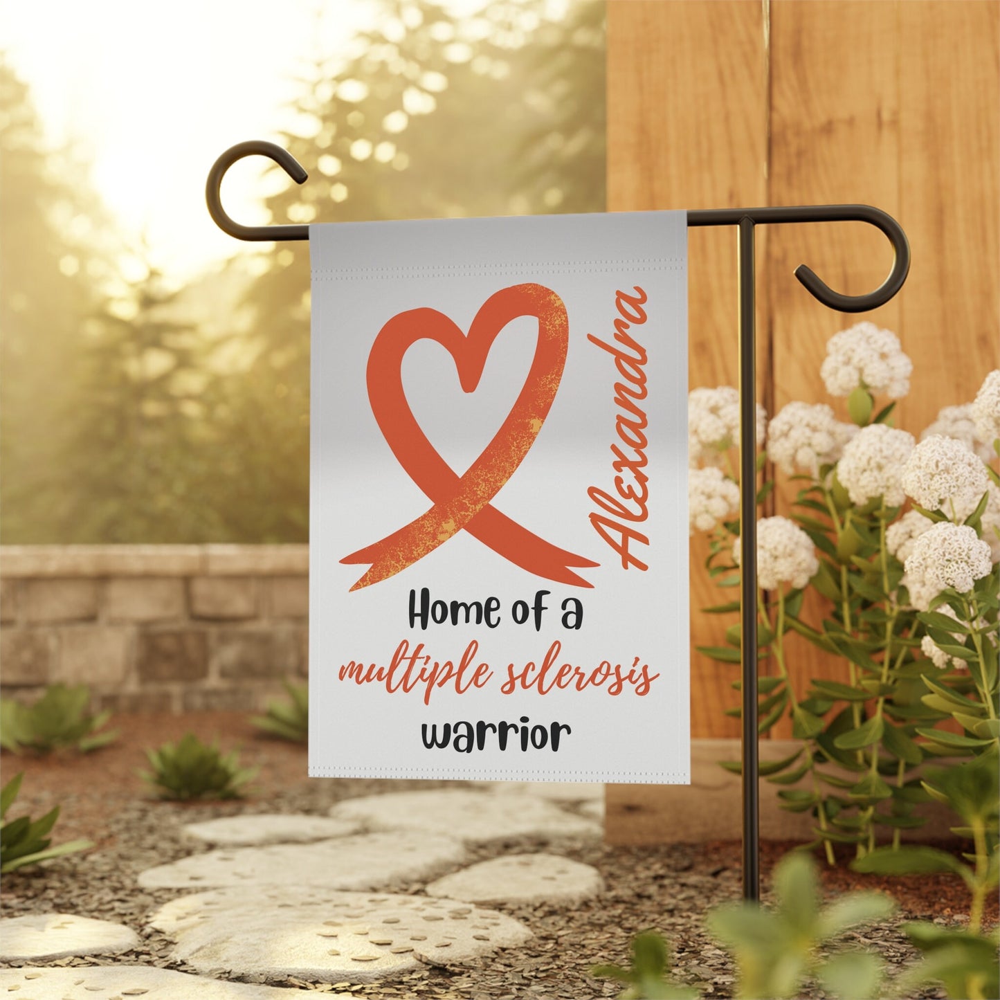 Multiple Sclerosis Garden Flag | Personalized With Name | Orange Ribbon Awareness | 12" x 18"