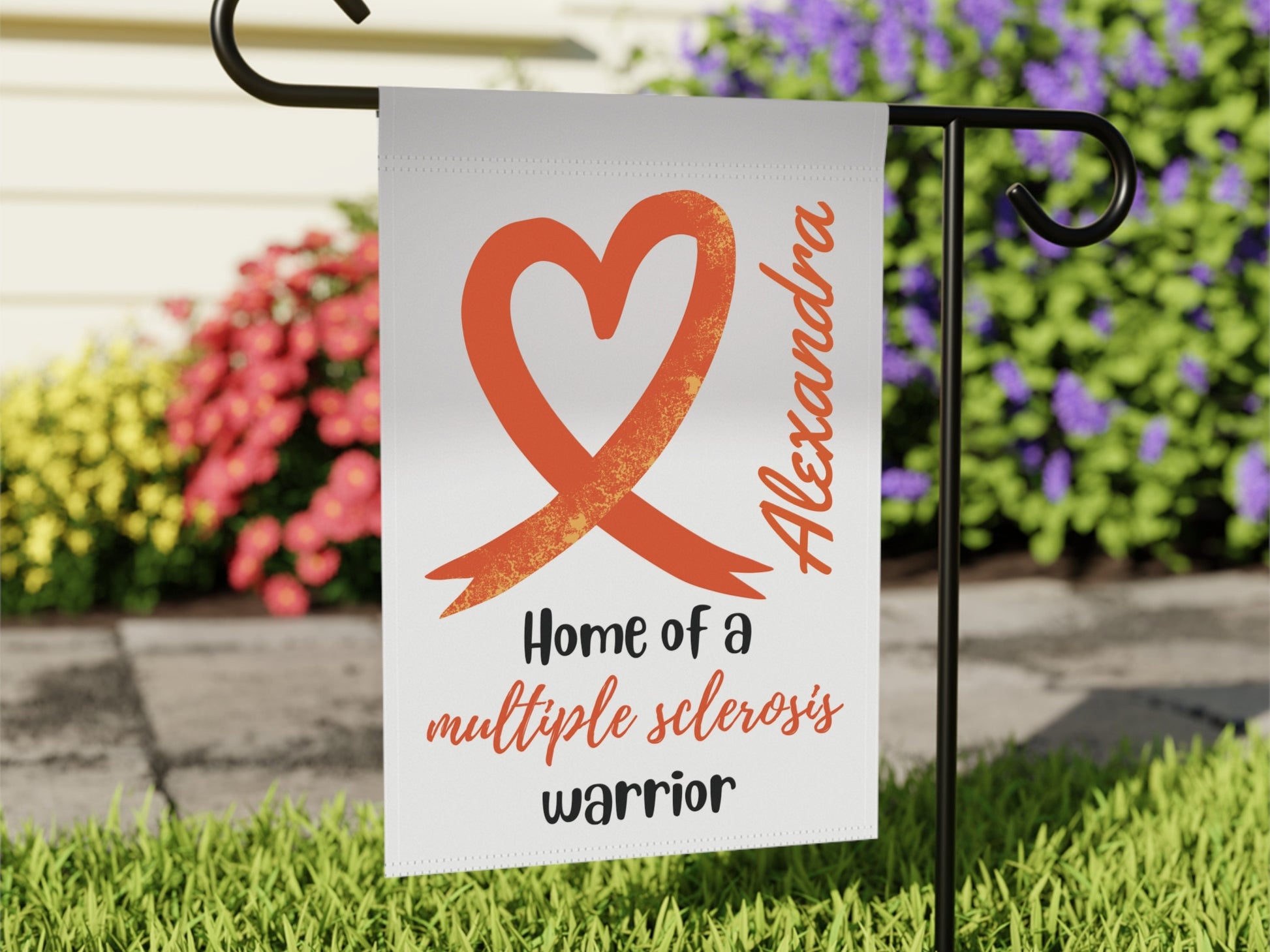 Multiple Sclerosis Garden Flag | Personalized With Name | Orange Ribbon Awareness | 12" x 18"