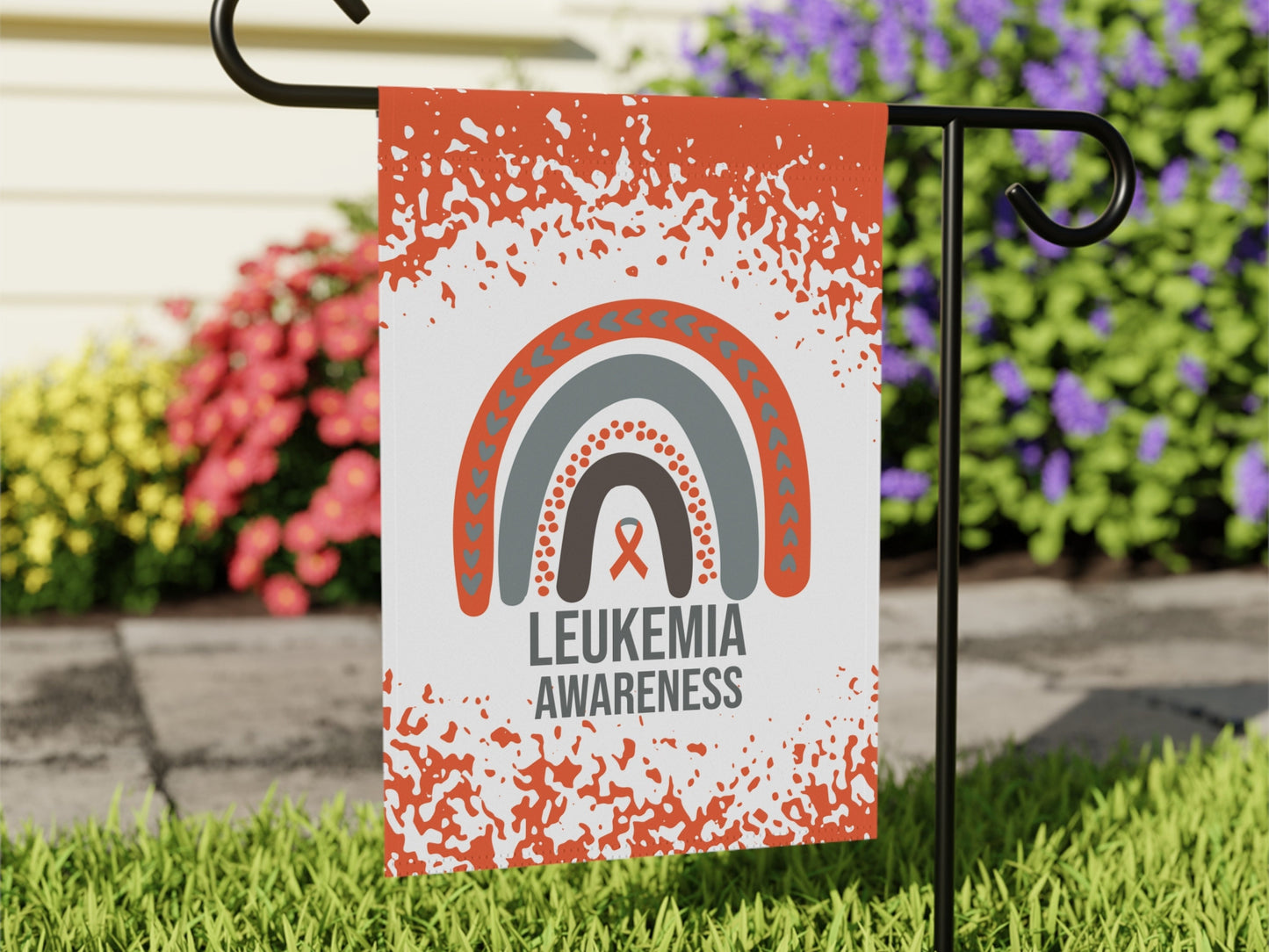 Leukemia Awareness Garden Flag | Welcome Sign | New Home | Decorative House Banner | Orange Awareness Ribbon | MS Support