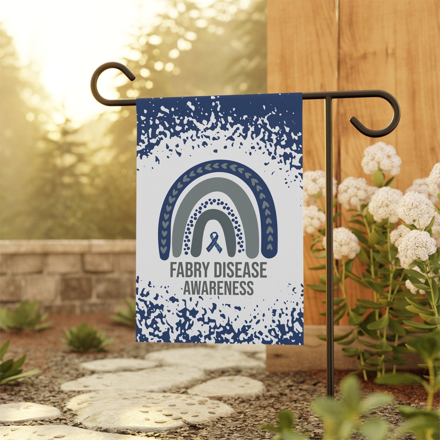 Fabry Disease Awareness Garden Flag | Welcome Sign | New Home | Decorative House Banner | Blue Awareness Ribbon | Support