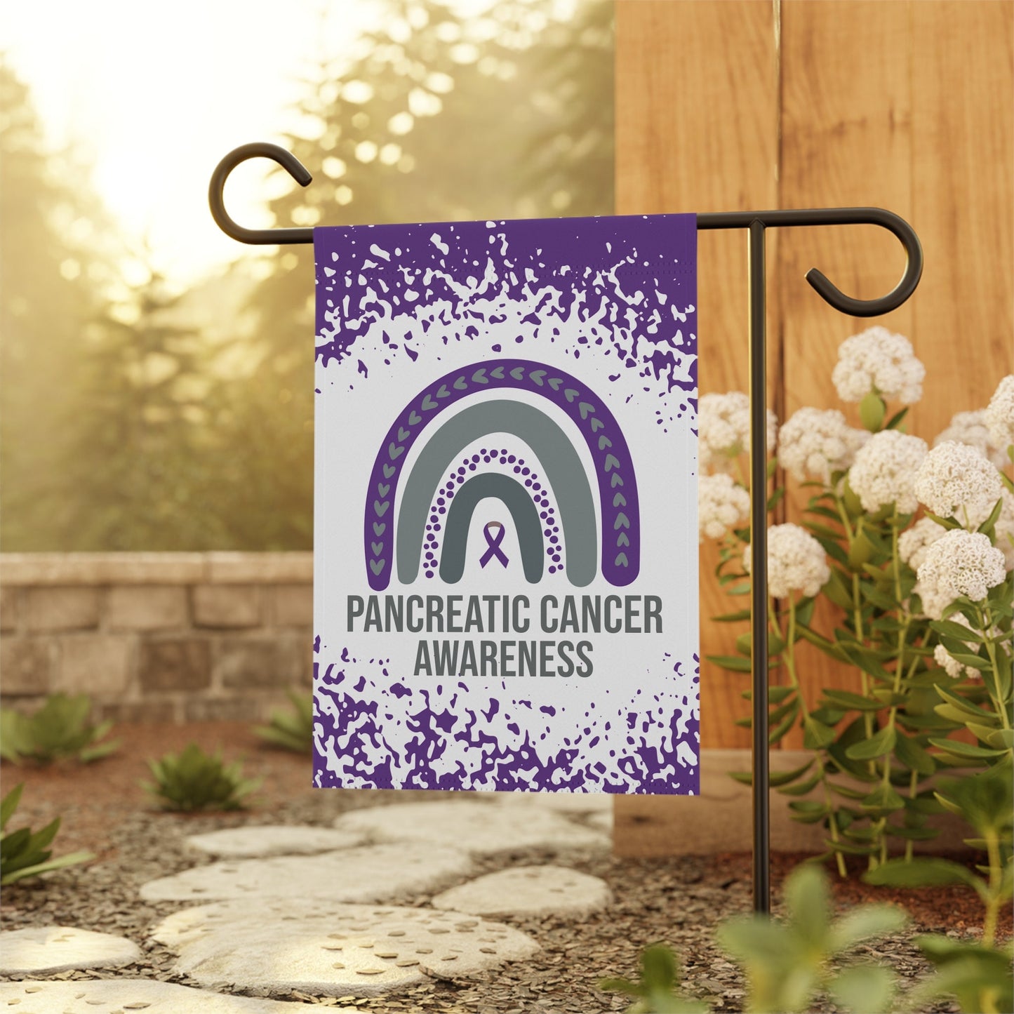 Pancreatic Cancer Awareness Garden Flag | Welcome Sign | New Home | Decorative House Banner | Purple Awareness Ribbon