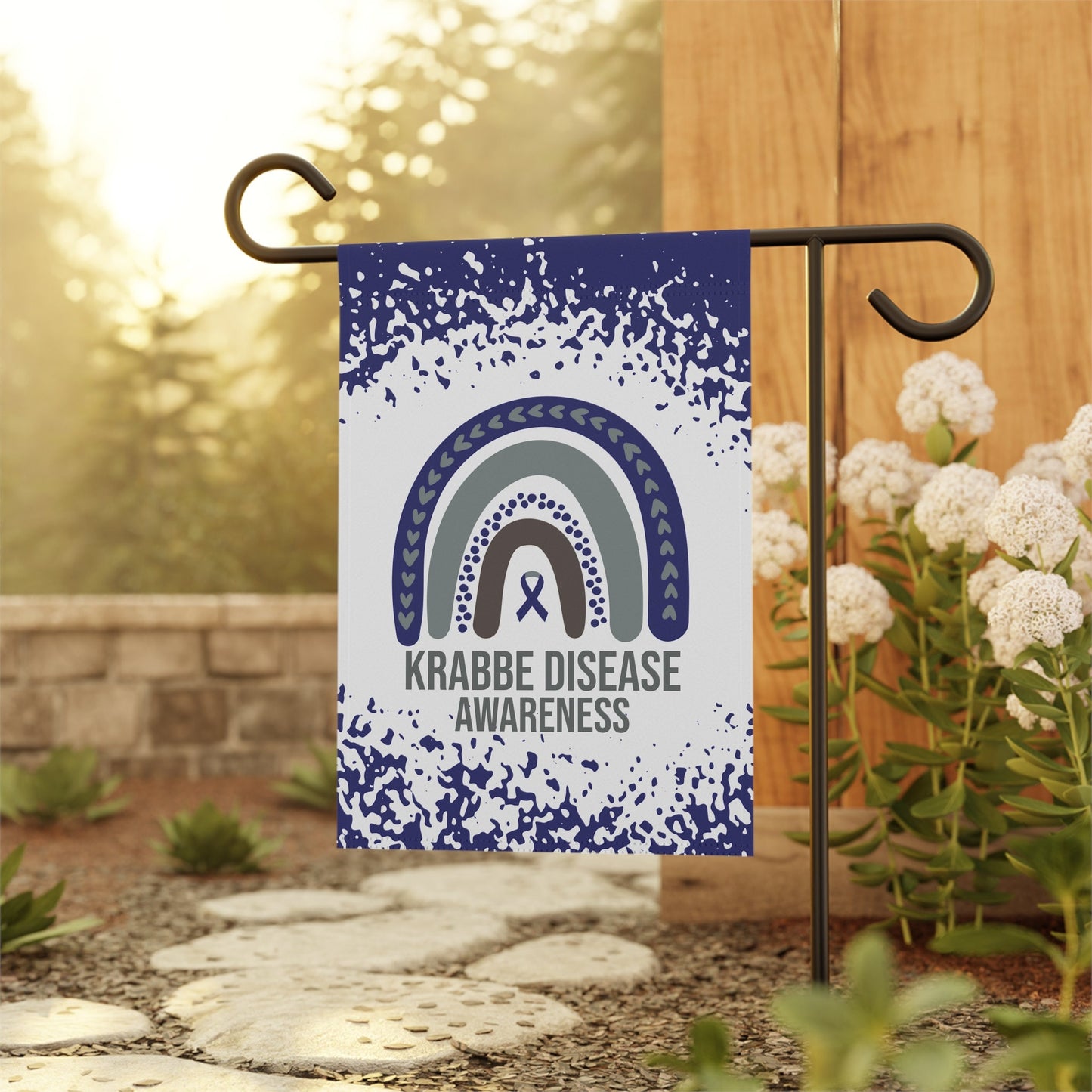 Krabbe Disease Awareness Garden Flag | Welcome Sign | New Home | Decorative House Banner | Blue Awareness Ribbon | Support