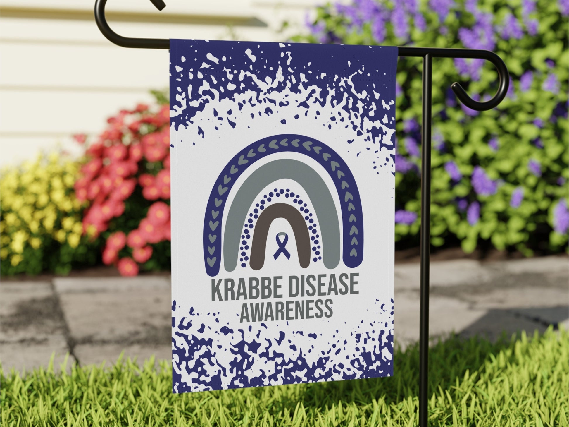 Krabbe Disease Awareness Garden Flag | Welcome Sign | New Home | Decorative House Banner | Blue Awareness Ribbon | Support
