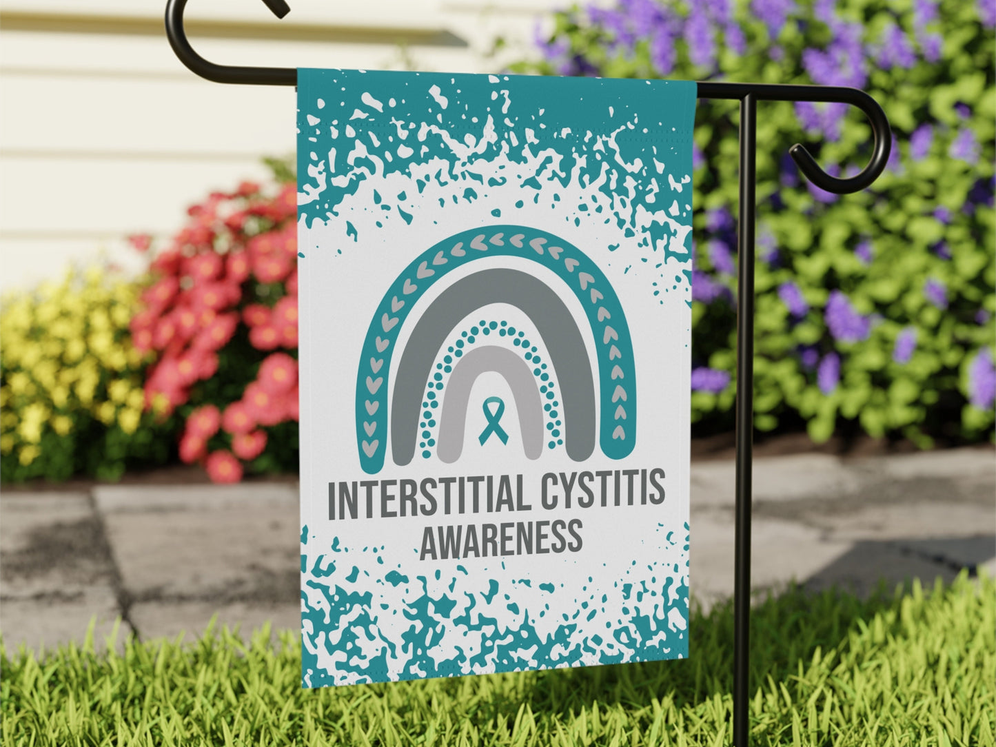 Interstitial Cystitis Awareness Garden Flag | Welcome Sign | New Home | Decorative House Banner | Teal Awareness Ribbon | Support