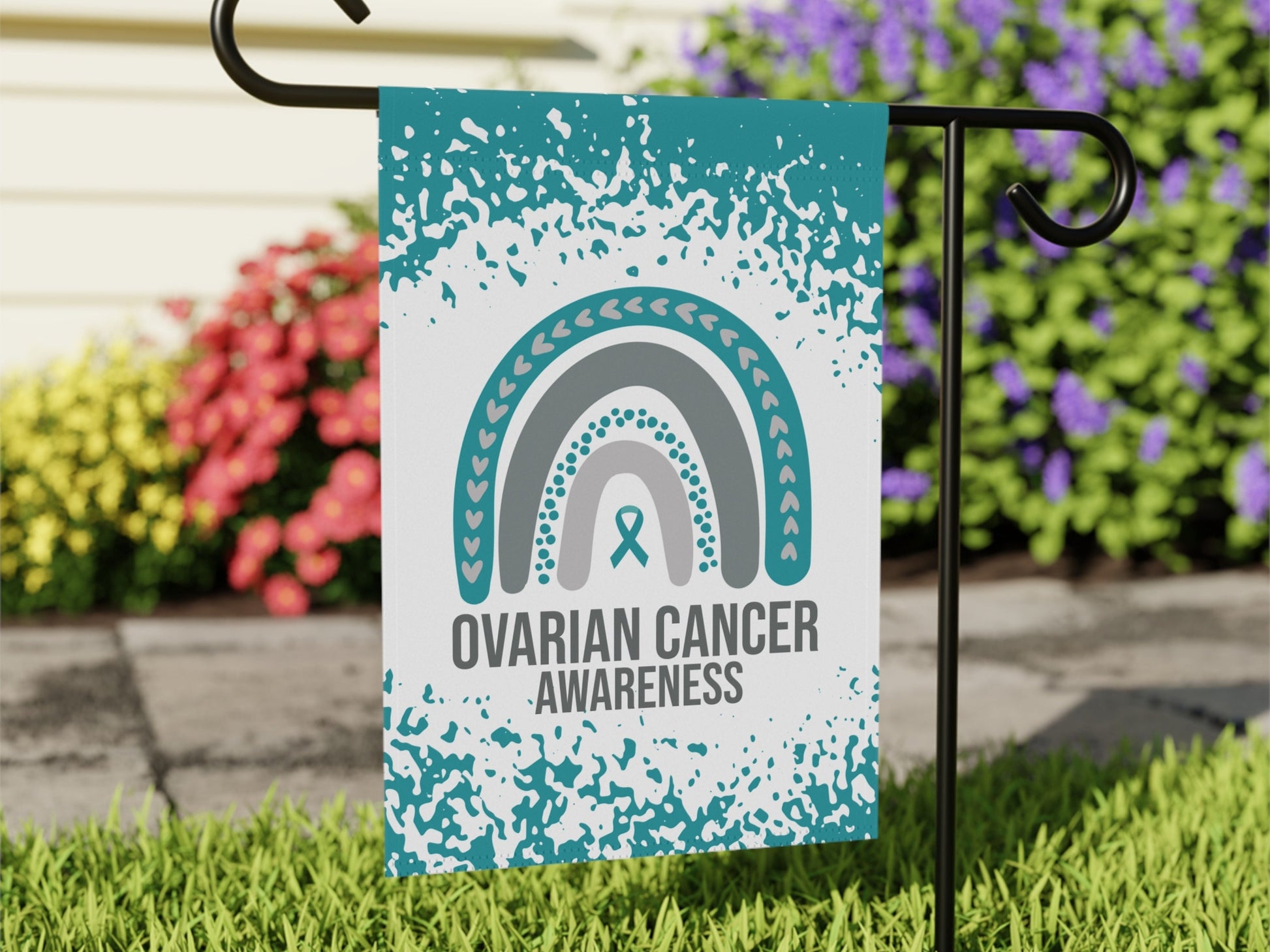 Ovarian Cancer Awareness Garden Flag | Teal Ribbon Welcome Sign | Decorative House Banner for New Home | Support Ovarian Cancer
