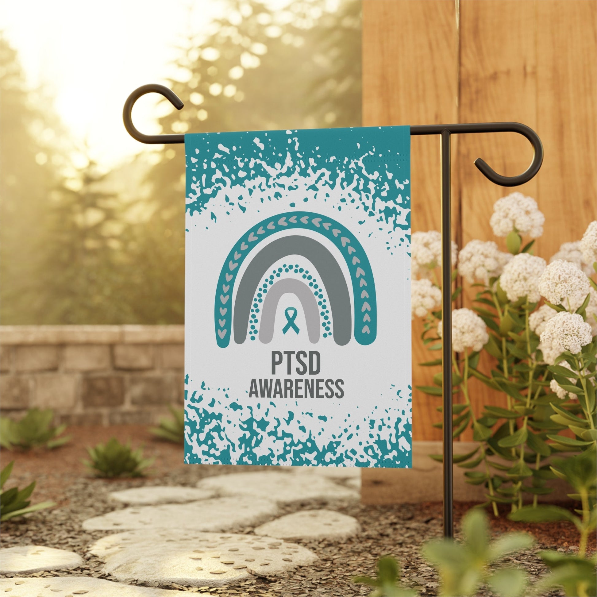 PTSD Awareness Garden Flag | Welcome Sign | New Home | Decorative House Banner | Teal Awareness Ribbon | Support