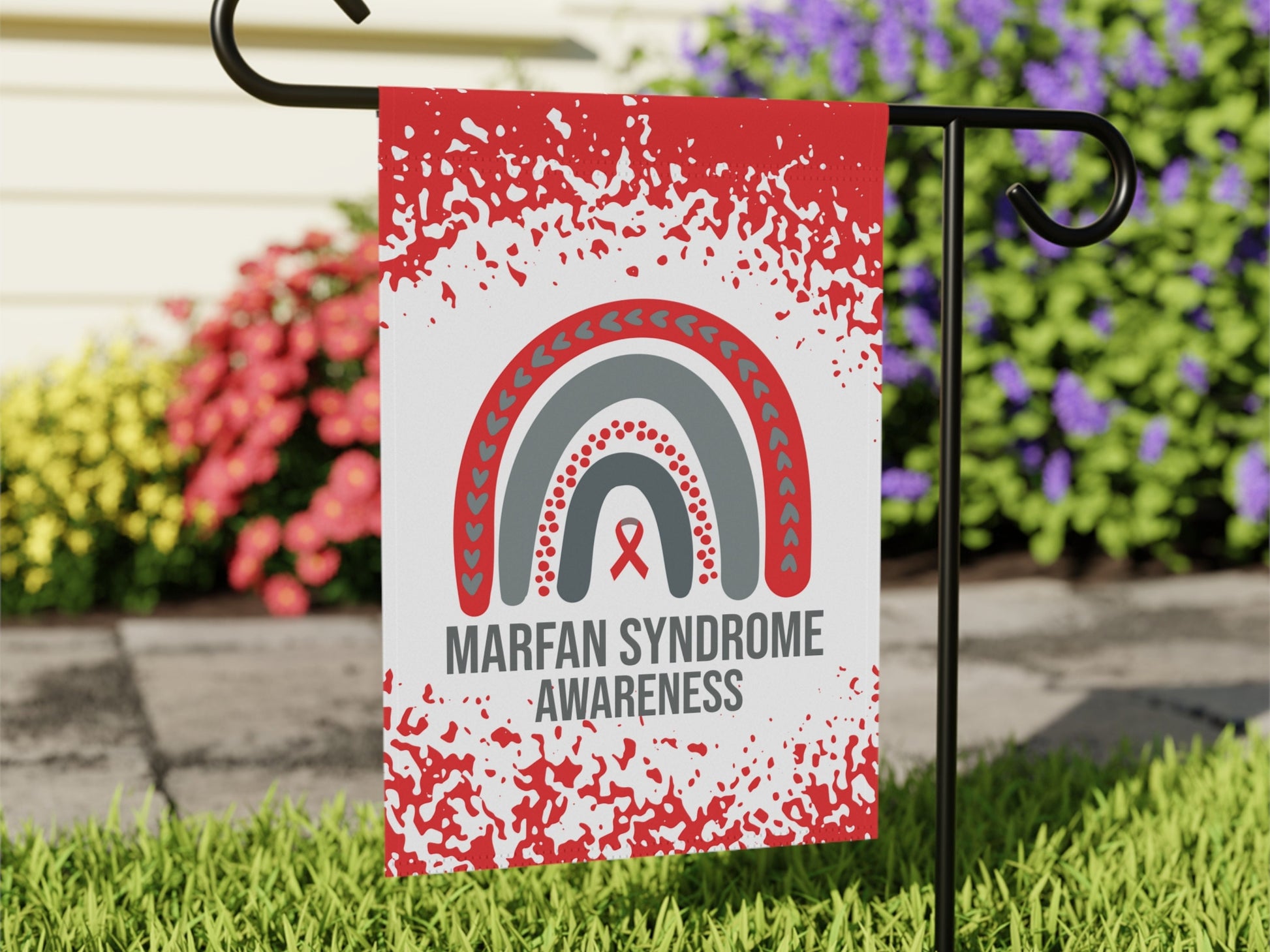 Marfan Syndrome Awareness Garden Flag | Welcome Sign | New Home | Decorative House Banner | Red Awareness Ribbon | Support