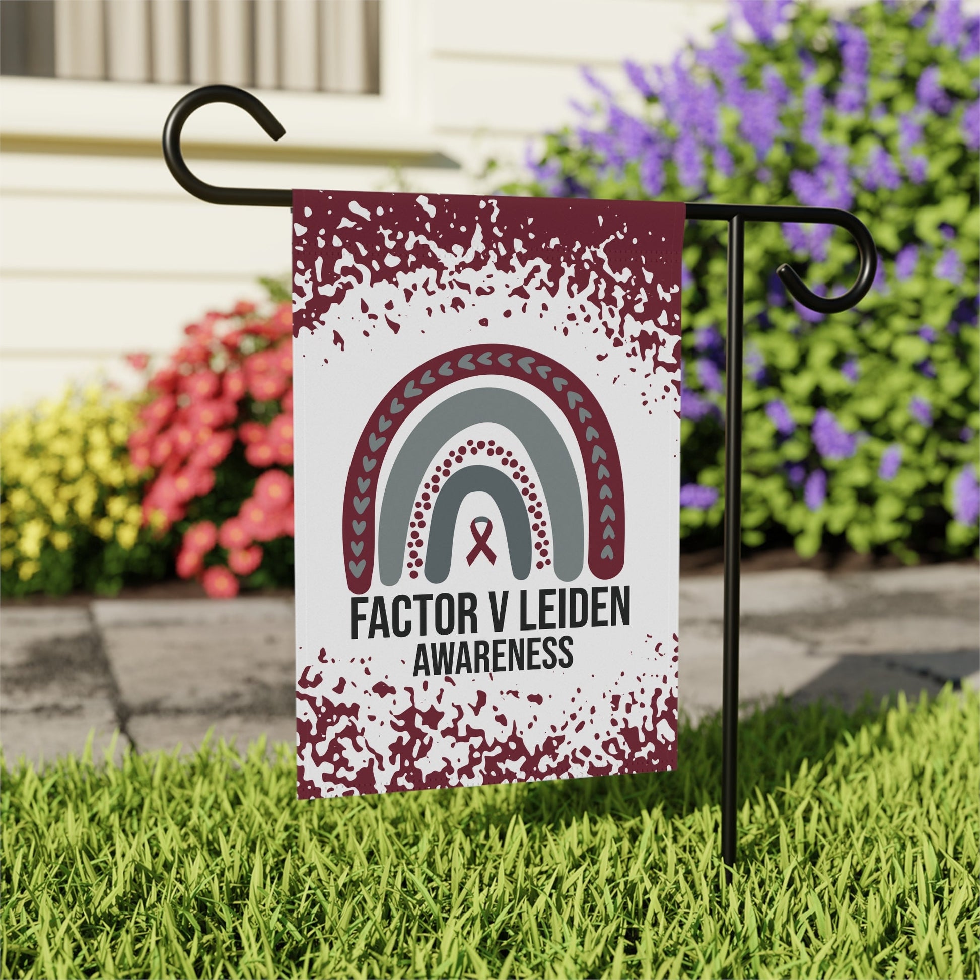 Factor V Leiden Awareness Garden Flag | Welcome Sign | New Home | Decorative House Banner | Burgundy Awareness Ribbon | Support