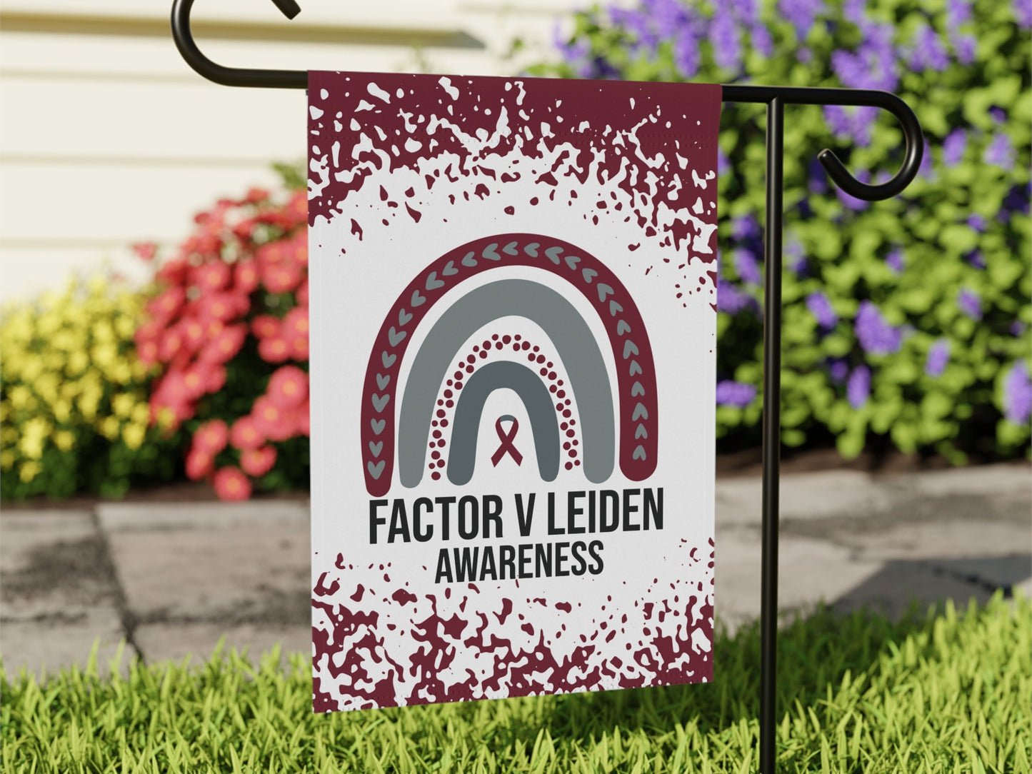 Factor V Leiden Awareness Garden Flag | Welcome Sign | New Home | Decorative House Banner | Burgundy Awareness Ribbon | Support