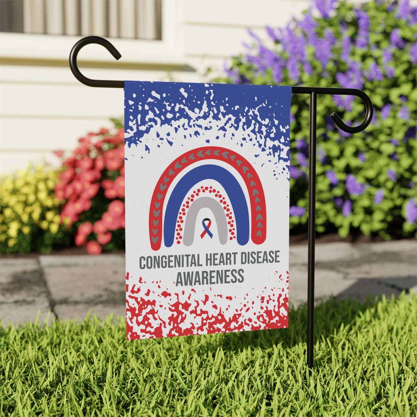 Congenital Heart Disease Awareness Garden Flag | Welcome Sign | New Home | Decorative House Banner | Red and Blue Awareness Ribbon | CHD