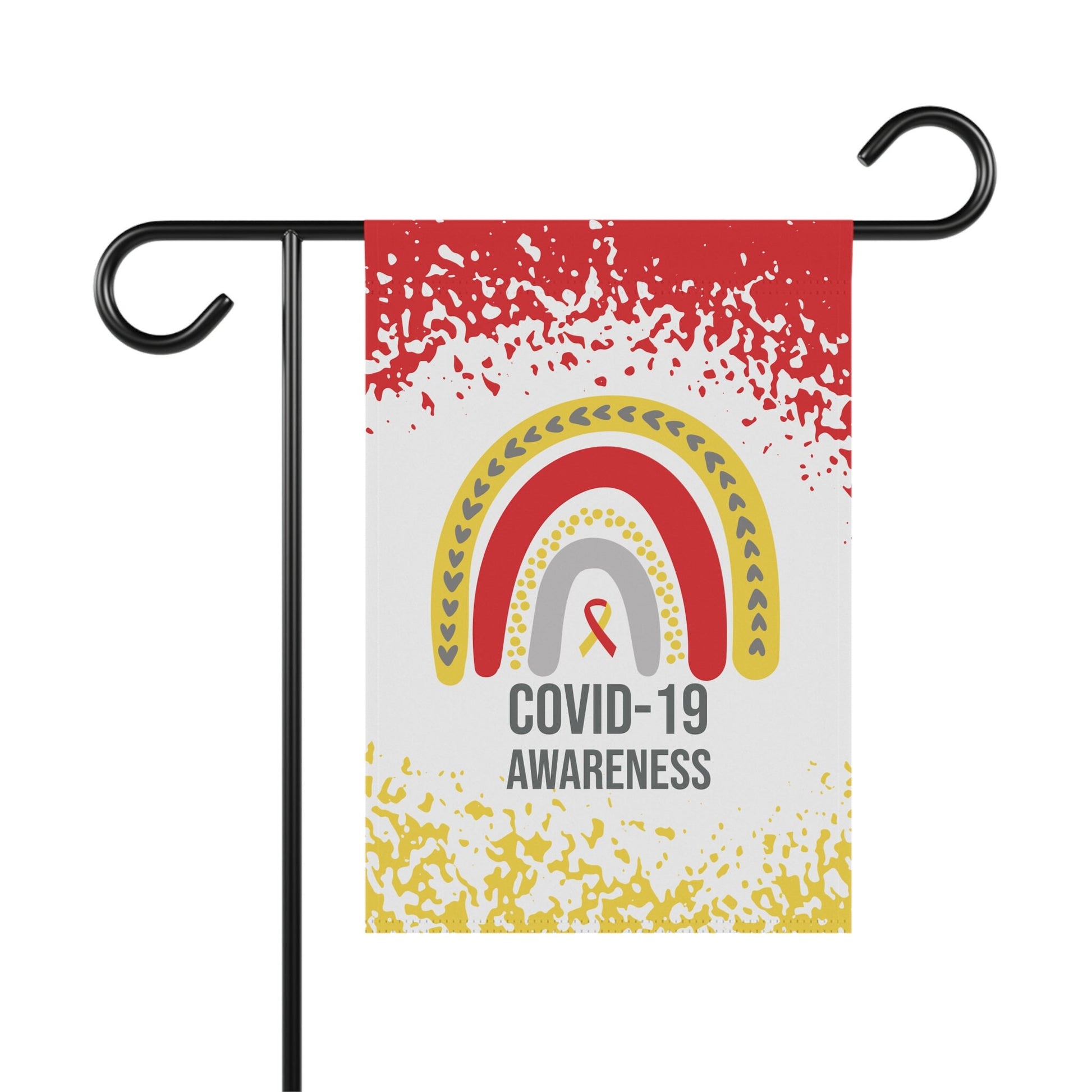 COVID-19 Awareness Garden Flag | Welcome Sign for New Home | Decorative House Banner with Red & Yellow Ribbon