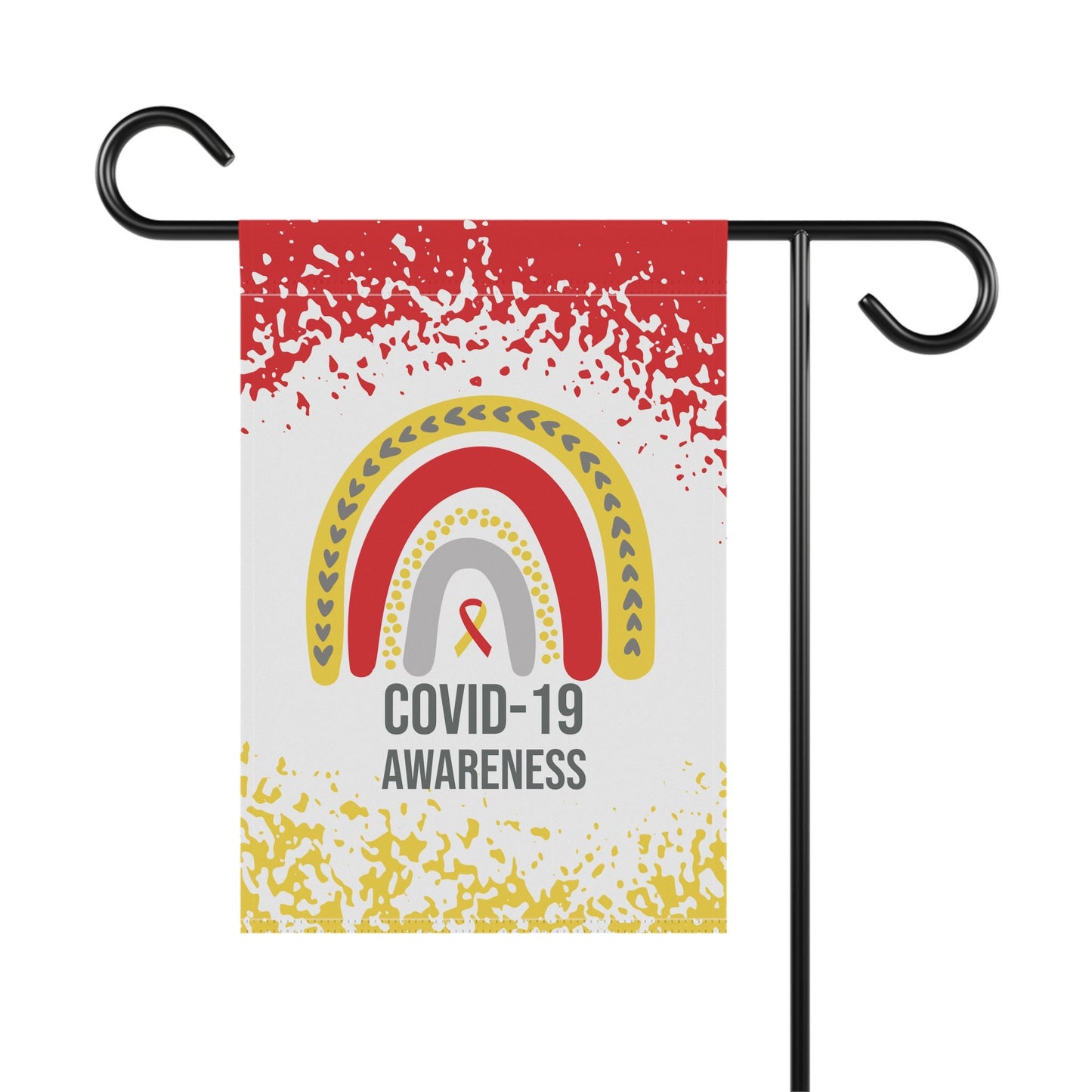 COVID-19 Awareness Garden Flag | Welcome Sign for New Home | Decorative House Banner with Red & Yellow Ribbon