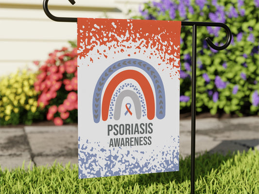 Psoriasis Awareness Garden Flag | Welcome Sign | Supportive Decorative House Banner with Orange & Periwinkle Ribbon
