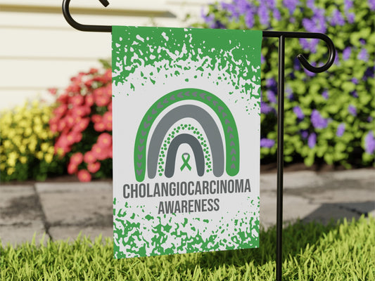Cholangiocarcinoma Awareness Garden Flag | Welcome Sign for New Home | Decorative House Banner with Green Ribbon & Support