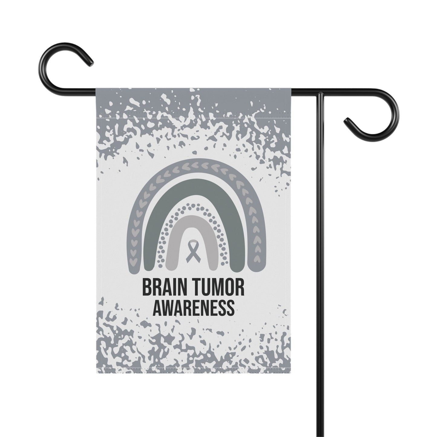 Brain Tumor Awareness Garden Flag | Welcome Sign for New Home | Decorative House Banner with Silver Gray Ribbon & Support
