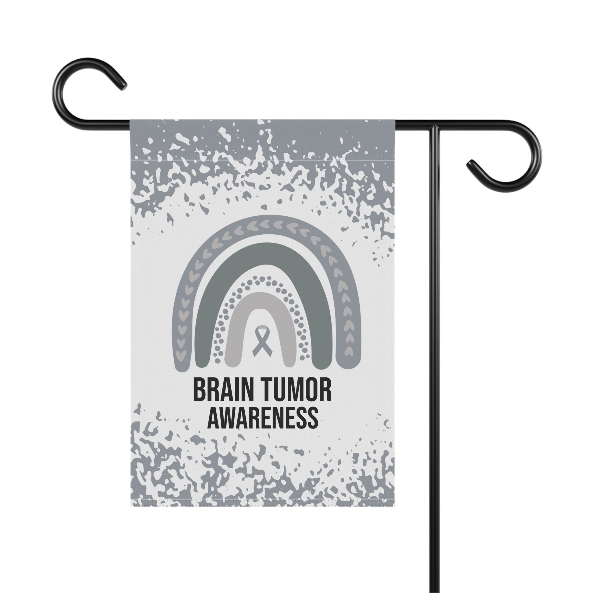 Brain Tumor Awareness Garden Flag | Welcome Sign for New Home | Decorative House Banner with Silver Gray Ribbon & Support