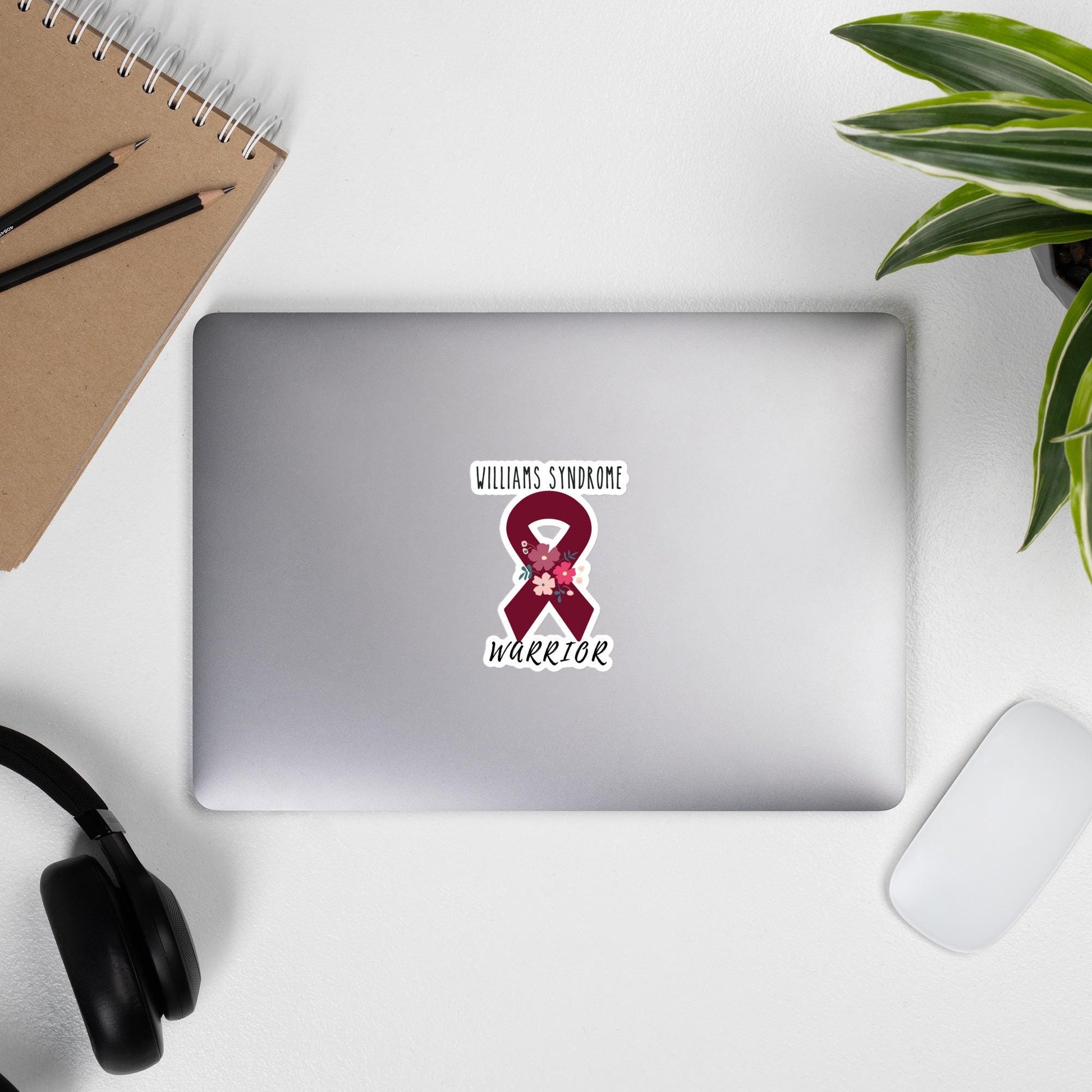 Williams Syndrome Sticker - Chronic Pain Spoonie Decal, Dark Red Ribbon Laptop Sticker, Burgundy Invisible Illness Support