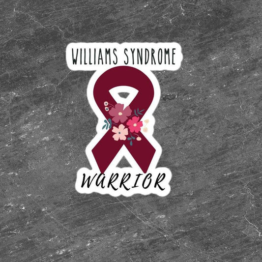 Williams Syndrome Sticker - Chronic Pain Spoonie Decal, Dark Red Ribbon Laptop Sticker, Burgundy Invisible Illness Support