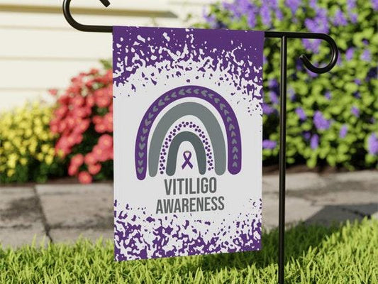 Vitiligo Awareness Garden Flag | Welcome Sign | New Home | Decorative House Banner | Purple Awareness Ribbon | Rare Disease Support
