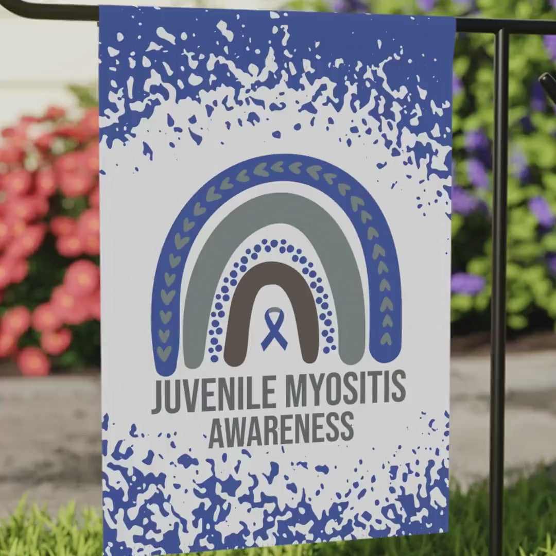 Juvenile Myositis Awareness Garden Flag | Welcome Sign |  New Home | Decorative House Banner | Blue Awareness Ribbon | Rare Disease Support