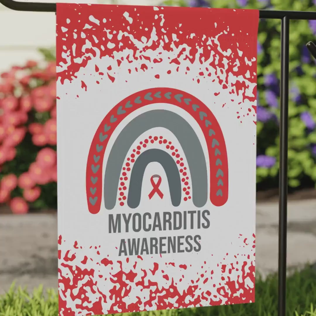 Myocarditis Awareness Garden Flag | Welcome Sign |  New Home | Decorative House Banner | Red Awareness Ribbon  | Support