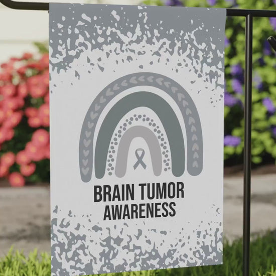 Brain Tumor Awareness Garden Flag | Welcome Sign for New Home | Decorative House Banner with Silver Gray Ribbon & Support