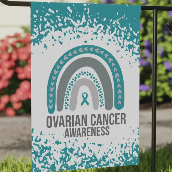 Ovarian Cancer Awareness Garden Flag | Teal Ribbon Welcome Sign | Decorative House Banner for New Home | Support Ovarian Cancer