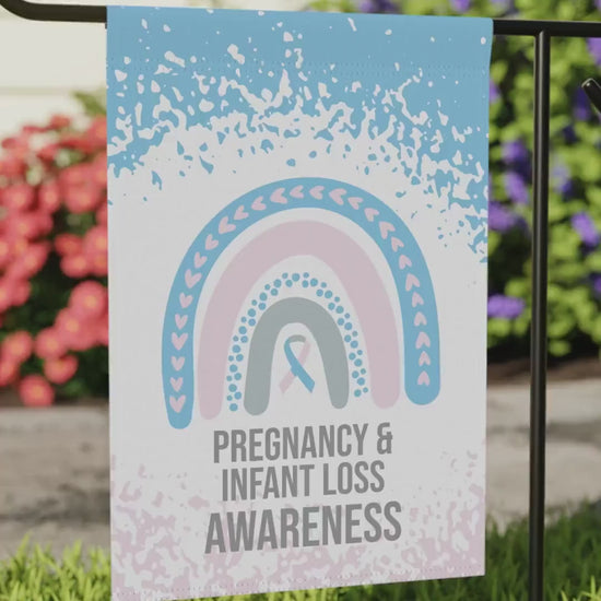 Pregnancy and Infant Loss Awareness Garden Flag | Welcome Sign |  New Home | Decorative House Banner | Awareness Ribbon  | Cancer Support