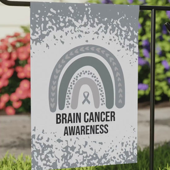Brain Cancer Awareness Garden Flag | Welcome Sign |  New Home | Decorative House Banner | Silver Awareness Ribbon | Cancer Support